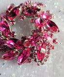 LOVELY Fuchsia Pink Signed SHERMAN Brooch,Large Multi Layer Art Glass Rhinestone Pin,Dazzling Swarovski,Collectible Mid Century Jewelry