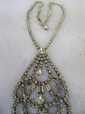 GLAMOROUS Art Deco Large Pendant Necklace,20s Flapper Era Paste Necklace,Sparkling Bridal Glass Necklace,Vintage Evening,Collectible Jewelry