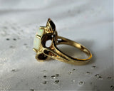 LOVELY Opal Ring,Mid Century Gold and Opal Cocktail or Daytime Ring,Textured Ruffled Setting,Large Colorful Opal,Collectible Fine Jewelry