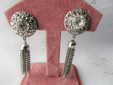 GLAMOROUS Vintage Art Deco Style Earrings,Brilliant Glass Drop Earrings,Silver Tassel Drops,Dangle Flapper Earrings,Collectible Jewelry