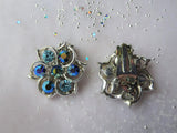 FABULOUS Vintage Blue Crystals and AB Rhinestone Earrings,Lovely Sparkling Floral Design,Mid Century Clip On Earrings,Collectible Jewelry