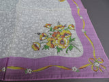 50s VINTAGE Hanky Printed Flowers,Ribbon Motifs,Colorful Handkerchief,Frame It Hankie,Collectible Hankies,Shabby Chic,Hankies To Collect