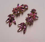 GLAMOROUS Vintage 50s SHERMAN Glass Earrings,Brilliant PINK Drop Earrings,Sparkling Rhinestone Clip Ons, Dangle Earrings,Collectible Jewelry