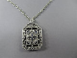 MID CENTURY Lovely Pendant,Unique Design,Mottled Blue Glass,Ornate Silver Tone Metal, Modernist Necklace, Collectible Vintage Jewelry