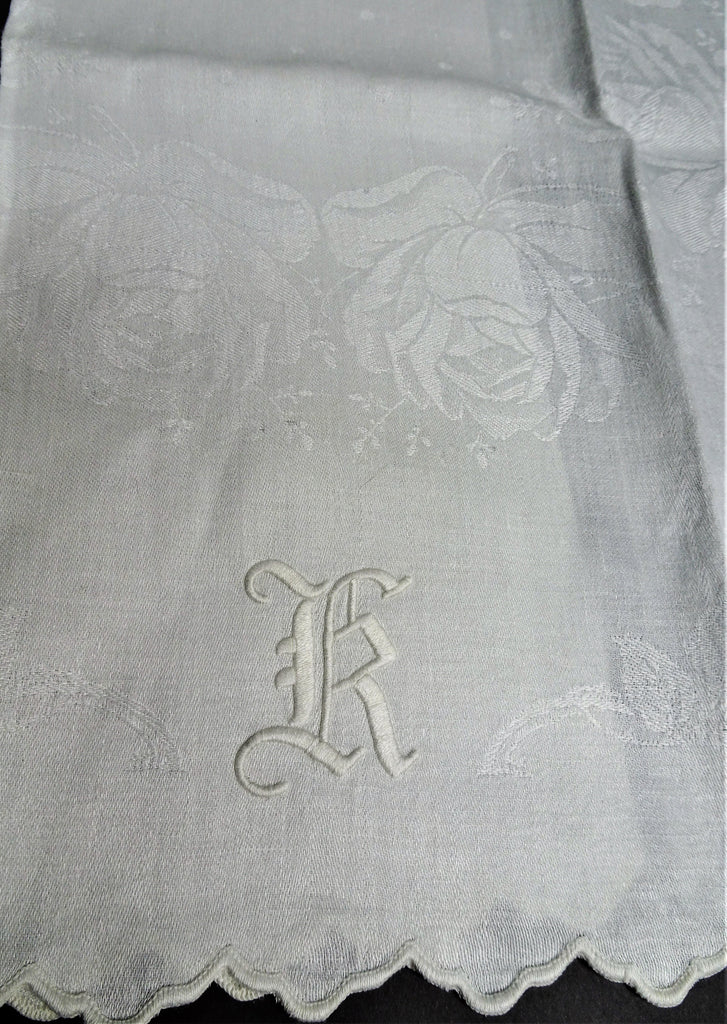 ANTIQUE Linen Damask Towel,Art Nouveau ROSES,Quality Vintage Linen,Show Towel Runner,French Country,Farmhouse Linens,Collectible Linens