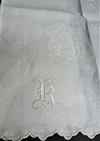 ANTIQUE Linen Damask Towel,Art Nouveau ROSES,Quality Vintage Linen,Show Towel Runner,French Country,Farmhouse Linens,Collectible Linens