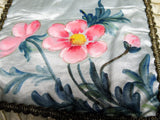 Antique FRENCH HANKY HOLDER Case,Hand Painted Pink Roses Handkerchief Fold,Hankie Keeper,Lingerie Case,Boudoir Hankies Display,French Decor