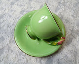 VINTAGE Figural Handle Teacup and Saucer,Royal Winton GrimWades Floral Handle,Pink Roses Handle,Pedestal Cup,Collectible Vintage Teacups