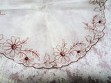 50s VINTAGE Embroidered ROUND Hanky,Brown Floral Handkerchief,Collectible Hankies,Shabby Chic Hankie,Mid Century,Collectible Vintage Hankies