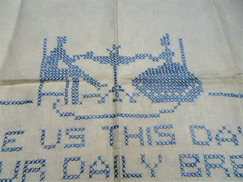 DECO 1920s Linen Embroidered Large Tray Cloth Centerpiece Table Topper,Farmhouse,French Country,Kitchen Decor,Collectible Vintage Linens