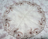 50s VINTAGE Embroidered ROUND Hanky,Brown Floral Handkerchief,Collectible Hankies,Shabby Chic Hankie,Mid Century,Collectible Vintage Hankies