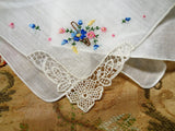 LOVELY Vintage Lace Handkerchief,Hand Embroidered Hanky,Basket of Flowers,Perfect Hankie For Bride To Be,Bridal Hanky Collectible Hankies