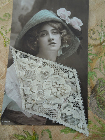 ANTIQUE French Lace Applique,Victorian,Edwardian,Antique Valenciennes,Blonde Lace,Netted Mixed Lace,For Dolls,Wedding Gowns,Collectible Lace