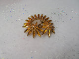 Vintage SHERMAN Signed Glittering Golden Topaz Brooch,Prong Set,Brilliant Rhinestones,Dazzling Swarovski Crystal,Collectible Jewelry