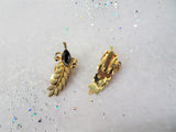 LOVELY Vintage Glass and Metal Earrings,Alaska Black Diamond Stones,Gilt Metal,Clip On Earrings,Mid Century Jewelry,Collectible Jewelry