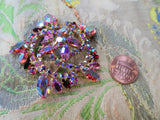 GORGEOUS Brooch,Large Glittering PINK AB Rhinestone Brooch,Prong Set,Brilliant Rhinestones,Dazzling Swarovski Crystal,Collectible Jewelry