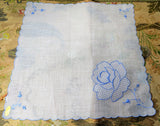 CHARMING Vintage Handkerchief,Blue White Swiss Hanky, Pretty Hankie, Hand Embroidery, Applique,For Bride,Collectible Vintage Hankies