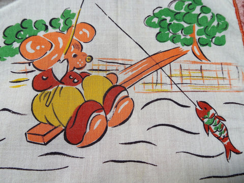 ADORABLE Vintage 1940s Hanky Childrens Handkerchief,Dressed Teddy Bear Hanky,Colorful Child's Hankie,Collectible Childrens Vintage Hankies