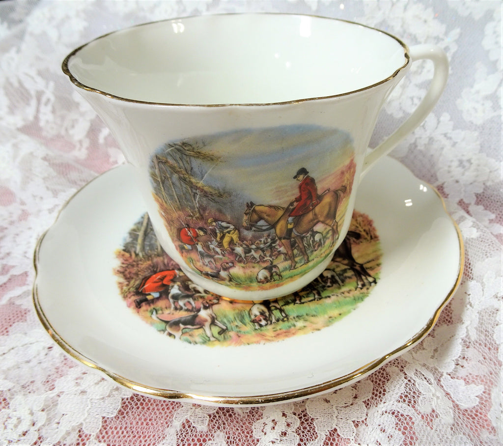 VINTAGE English Teacup,Equestrian The Hunt,Fox Hunting,Horse Riding,Fox Hound Dogs,Gentlemens Teacup Size, Collectible Teacups,Gift For Him