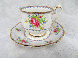 VINTAGE Royal Albert English Bone China Teacup and Saucer,Petit Point Pattern,Charming Pink Blue Cup and Saucer,Collectible Vintage Teacups