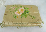 Antique FRENCH HANKY HOLDER Case,Hand Painted Pink Roses Handkerchief Fold,Hankie Keeper,Lingerie Case,Boudoir Hankies Display,French Decor