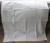 LOVELY Vintage Small Tablecloth, Table Topper, Crisp White Cotton with Drawn Thread Hand Work, Collectible Vintage Linens