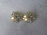 GORGEOUS Vintage AB Rhinestone Earrings, Lovely Sparkling Glass Earrings, Mid Century Clip On Earrings,Collectible Jewelry,Gift For Her