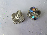 GORGEOUS Earrings Signed Weiss, AB and Smokey Gray and White Clip On Earrings, Stunning Statement Earrings ,Collectible Mid Century Jewelry