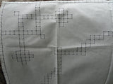 LOVELY Vintage Small Tablecloth, Table Topper, Crisp White Cotton with Drawn Thread Hand Work, Collectible Vintage Linens