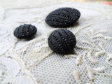 Antique French Buttons, Jet Crepe Glass Buttons, Victorian Fancy Buttons,Highly Detailed Design, Set of 3,Collectible Vintage Buttons
