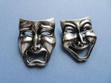 ART DECO Silver Theatre Mask Pins,Comedy Tragedy Mask brooches,Drama Mask Pins,Tragedy Comedy Pins,Collectible Vintage Jewelry