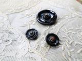 Antique French Buttons, Jet Crepe Glass Buttons, Victorian Fancy Buttons,Highly Detailed Design, Set of 3,Collectible Vintage Buttons