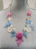 BEAUTIFUL Vintage Lucite Necklace, Unique Floral Necklace, Lovely Colors Pinks Blues Purples, Unique Vintage Necklace, Collectible Jewelry