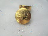 ROMANTIC 1920s Powder Compact,Cherubs and Flower Basket, Gold Tone Embossed Metal Box, Vanity Items, Collectible Powder Compacts