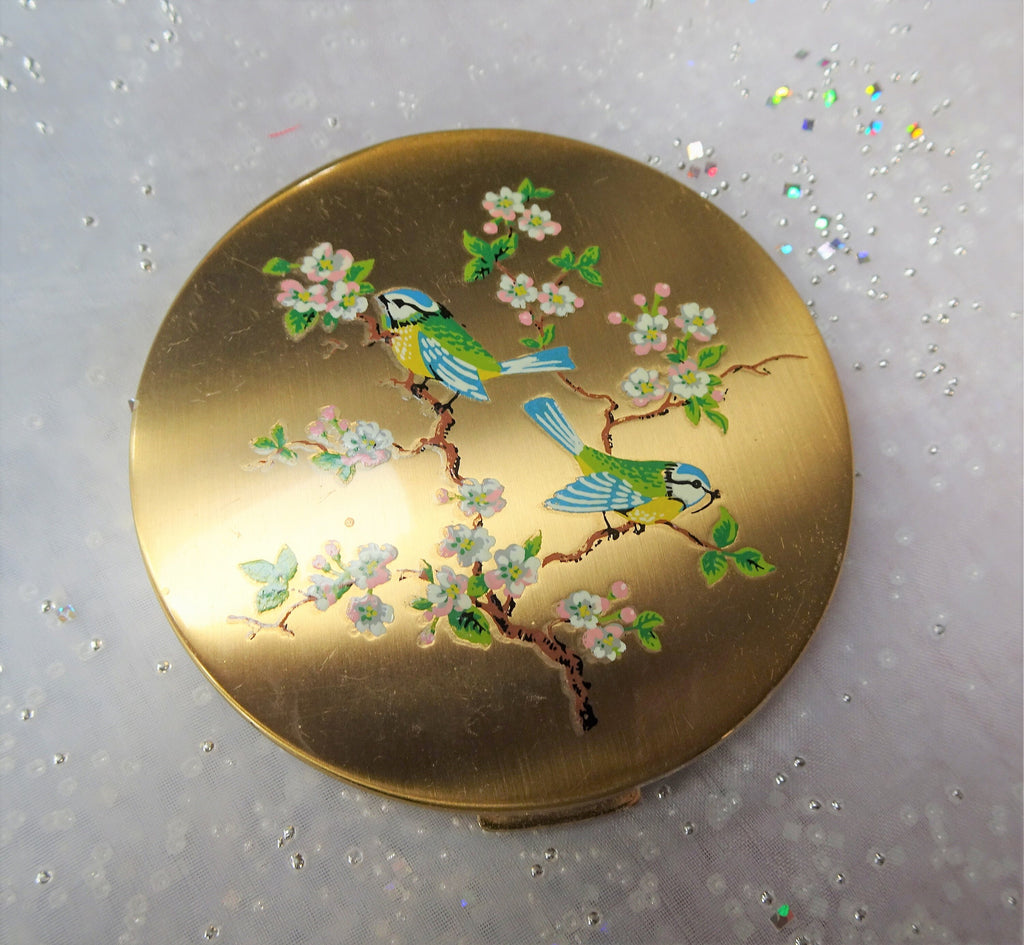 CHARMING Vintage Purse Mirror Powder Compact,Enamel Blue Birds,English Purse Compact,Powder Compact,Collectible Handbag Powder Compacts