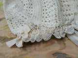 ANTIQUE Lace Baby Bonnet,Hand Crochet Lace,Interesting Lace Pattern,Long Silk Ties,Perfect For Baby,French Bebe Dolls,Teddy Bear,Baby Shower