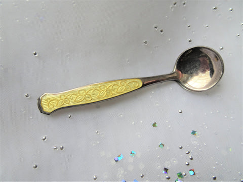 BEAUTIFUL Vintage Danish Yellow Enamel Silver SALT SPOON,Salt Cellar Spoons,Salt Dip Spoon,Collectible Sterling Silver Salt Spoons