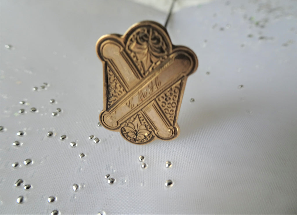 LOVELY Victorian Edwardian Hatpin, Gold Top Long Hat Pin, Engraved Monogram CMH,Collectible Antique Hatpins,Vanity Display