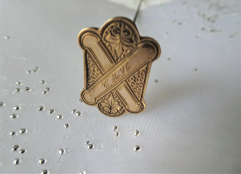 LOVELY Victorian Edwardian Hatpin, Gold Top Long Hat Pin, Engraved Monogram CMH,Collectible Antique Hatpins,Vanity Display