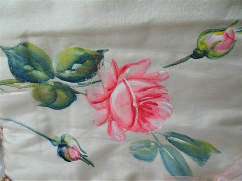 Antique FRENCH HANKY HOLDER Case,Hand Painted Pink Roses Handkerchief Fold,Hankie Keeper,Lingerie Case,Boudoir Hankies Display,French Decor