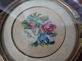 CHARMING Vintage 1920s Petit Point Picture,Ornate Carved Gilt Frame,Roses Flowers,French Country Decor,Collectible Needlework, Home Decor