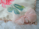 Antique FRENCH HANKY HOLDER Case,Hand Painted Pink Roses Handkerchief Fold,Hankie Keeper,Lingerie Case,Boudoir Hankies Display,French Decor