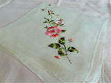 LOVELY Rosy Pink Floral Embroidered Hankie,Vintage Handkerchief,Exceptional Swiss Embroidery,Wedding Bridal Hanky Gifts,Collectible Hankies