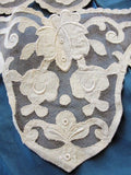 BREATHTAKING 20s Antique French Netted Lace Cotton Appliques Circular Flounce Art Deco Roses Flowers Flapper Era Downton Abbey