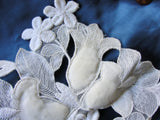 Lovely Intricate Heavily Embroidered Vintage APPLIQUE White Flowers Corsage Large Trim Hats,Wedding Bridal, Flapper Clothing Etc