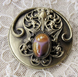 Antique Art NOUVEAU Victorian HUGE 2 Inch Fancy Button Highly Detailed FILIGREE Design With Art Glass Stone Very Rare Jewel Button