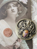 Antique Art NOUVEAU Victorian HUGE 2 Inch Fancy Button Highly Detailed FILIGREE Design With Art Glass Stone Very Rare Jewel Button