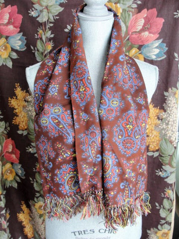 1940s Vintage Scarf Mens ART DECO Style Fringe Paisley Scarf Designer Currie Gentleman Elegant Scarf, Forties Era Menswear Scarves Film Noir