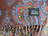 1940s Vintage Scarf Mens ART DECO Style Fringe Paisley Scarf Designer Currie Gentleman Elegant Scarf, Forties Era Menswear Scarves Film Noir
