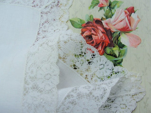 1920s FRENCH Heirloom Bobbin Lace Edged Handkerchief Hanky Perfect Hankie For Bride To Be Special Wedding Bobbin Lace Downton Abbey Era